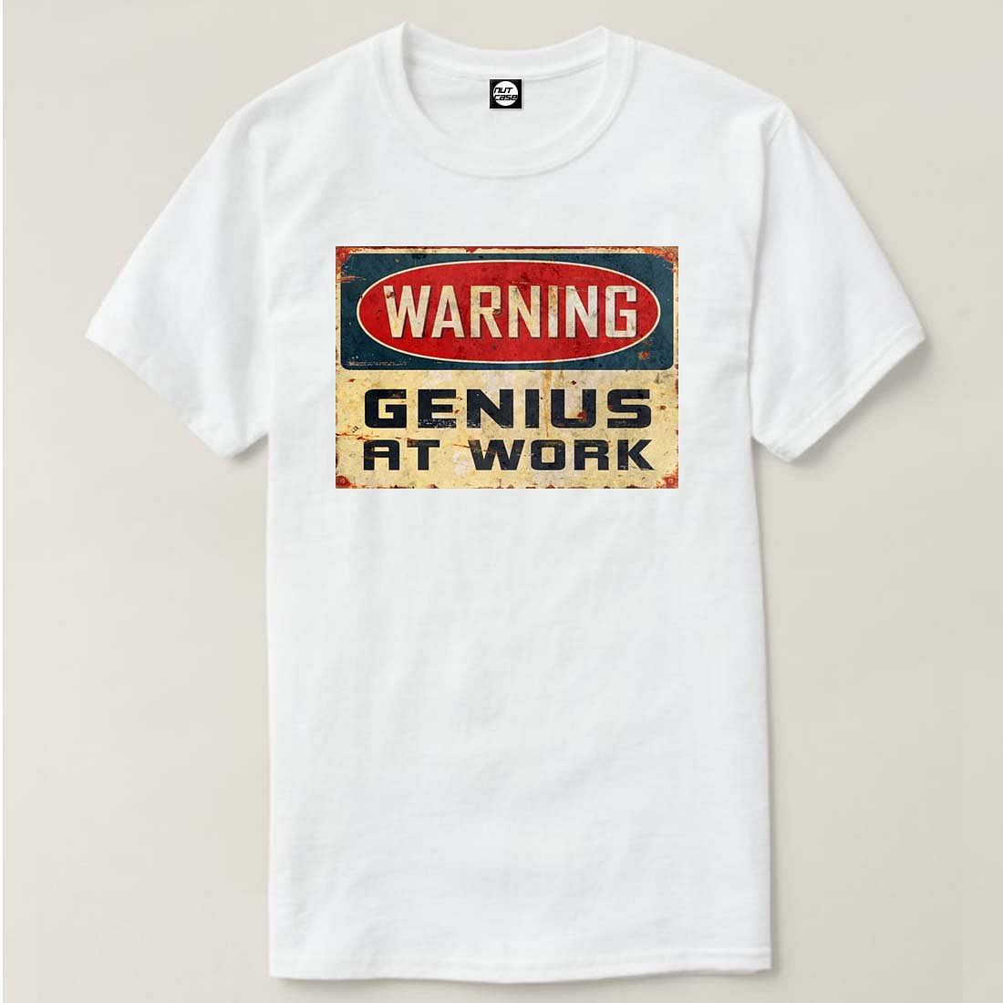 Nutcase Designer Round Neck Men's T-Shirt Wrinkle-Free Poly Cotton Tees - Warning Genius at Work Nutcase