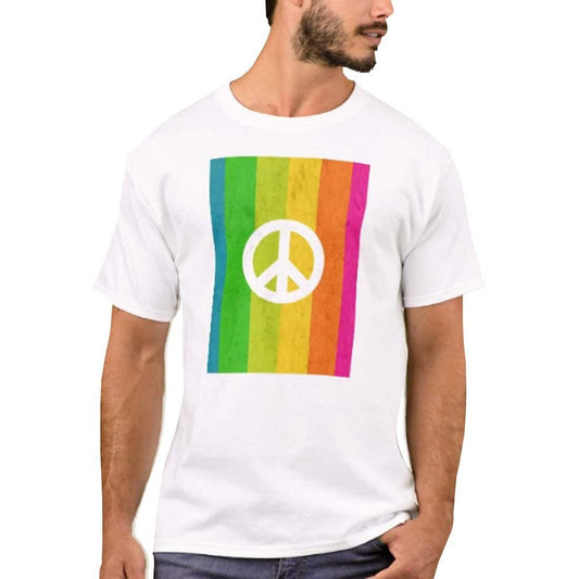 Nutcase Designer Round Neck Men's T-Shirt Wrinkle-Free Poly Cotton Tees - Rainbow Peace Nutcase