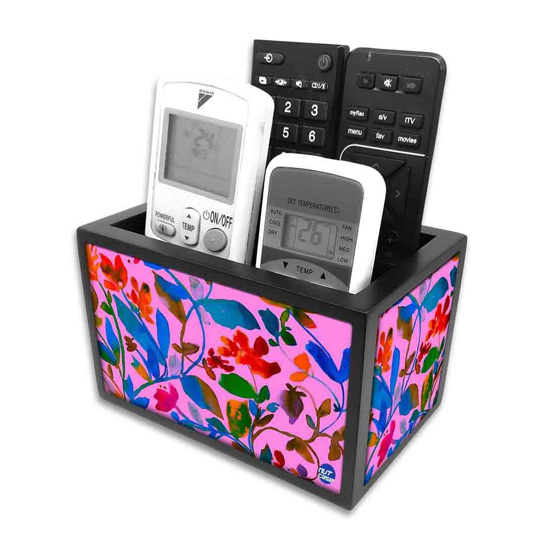 Remote Control Stand Holder Organizer For TV / AC Remotes -  Pink Floral Nutcase