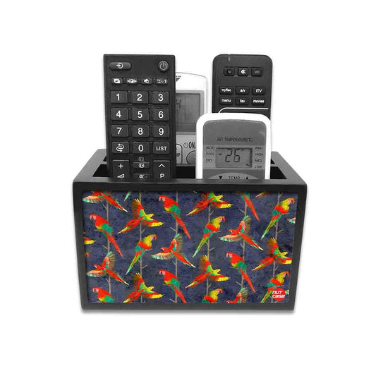 Remote Control Stand Holder Organizer For TV / AC Remotes -  Colorful Parrots Nutcase