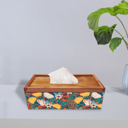 Floral Designer Wooden Tissue Holder for Dining Table - Elegance