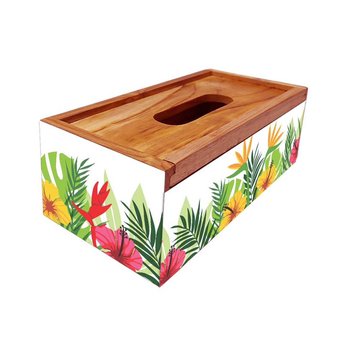 Wooden Rectangular Tissue Box Cover for Home Kitchen - Leaves