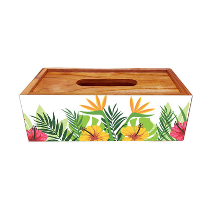 Wooden Rectangular Tissue Box Cover for Home Kitchen - Leaves