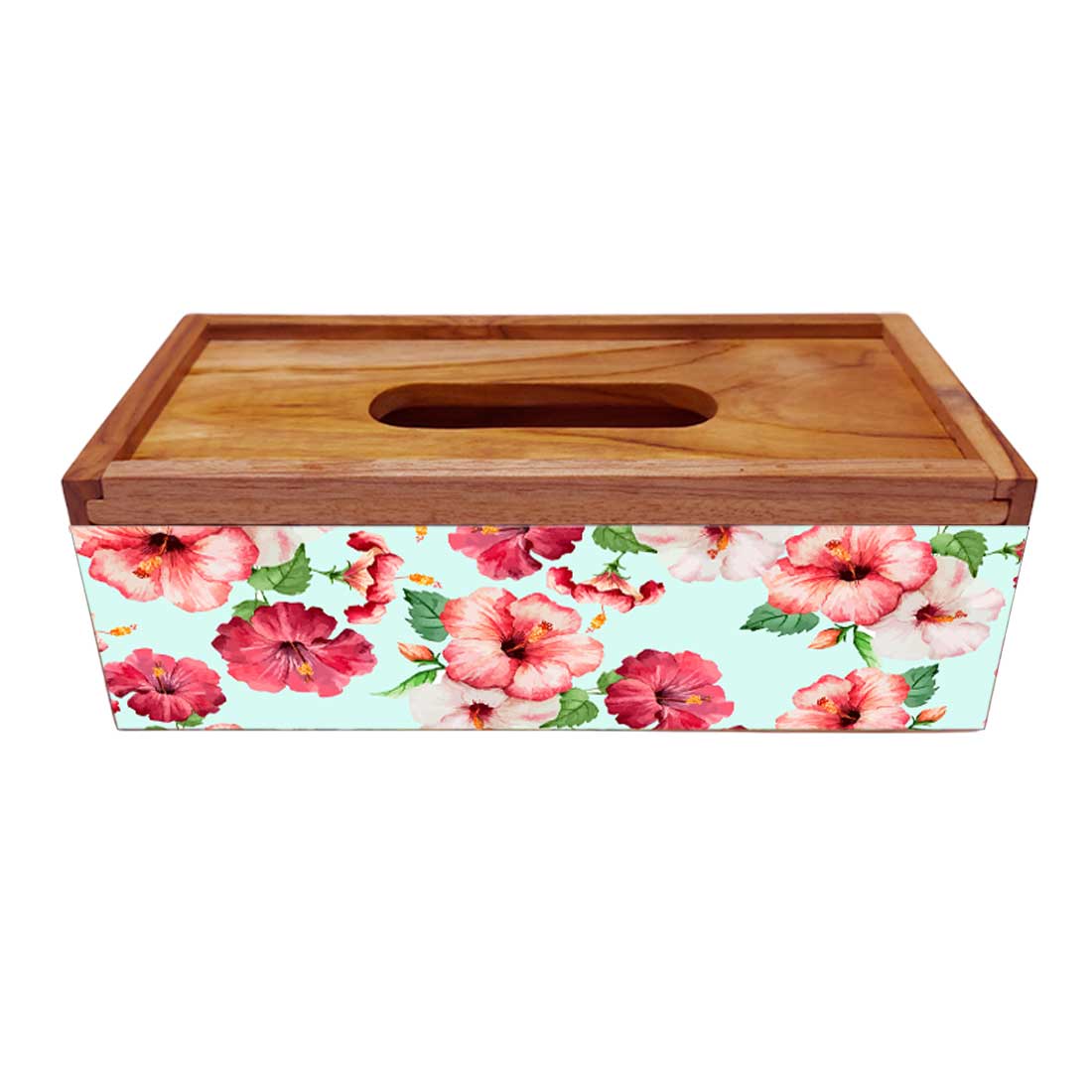 Tissue Paper Holder Box Wooden for Office Home - Hibiscus