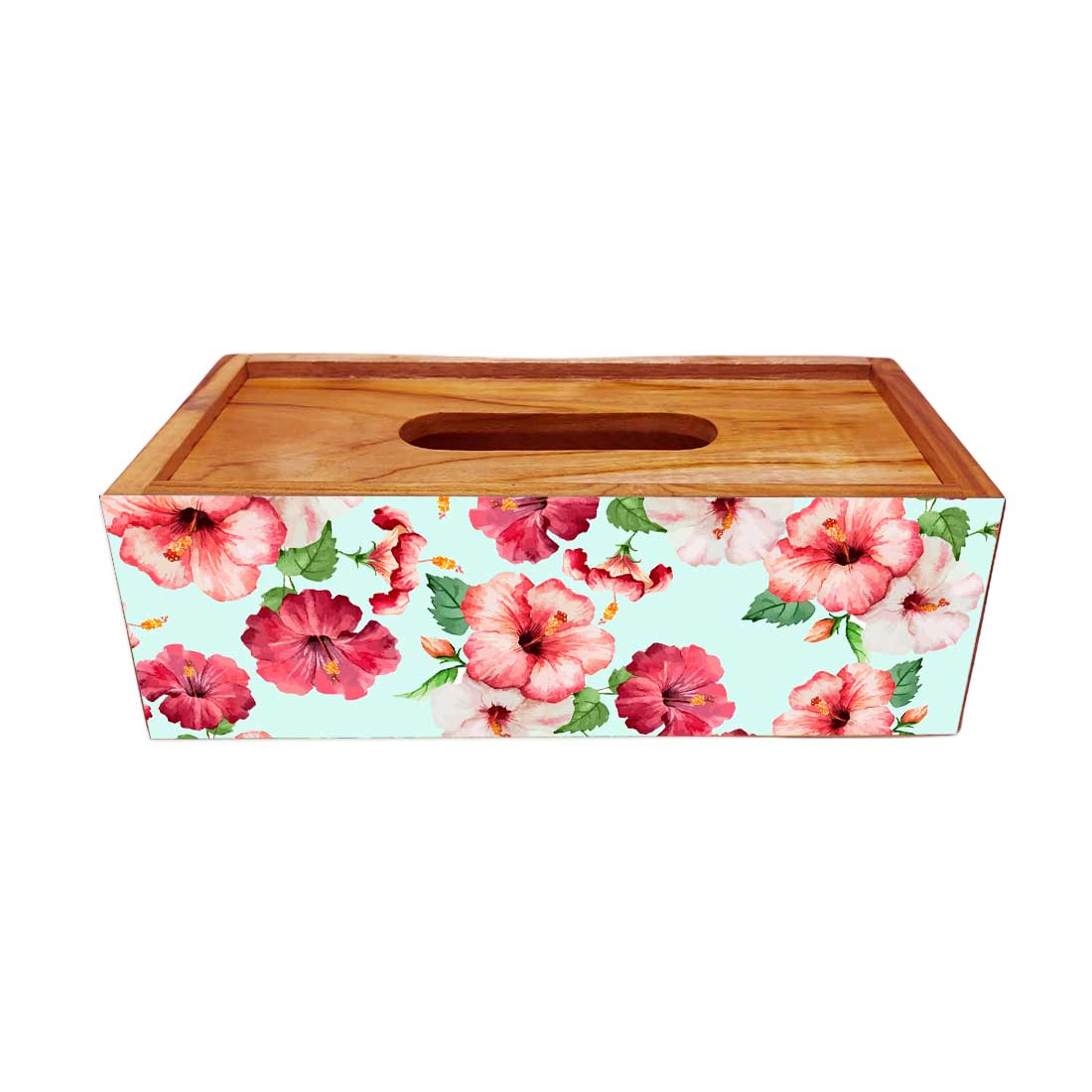 Tissue Paper Holder Box Wooden for Office Home - Hibiscus