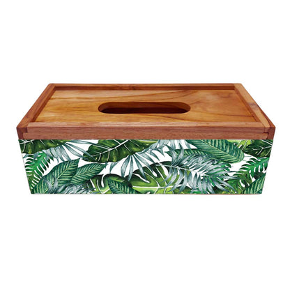 Rectangular Wooden Tissue Box Holder for Car - Leaves