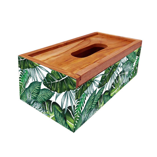 Rectangular Wooden Tissue Box Holder for Car - Leaves