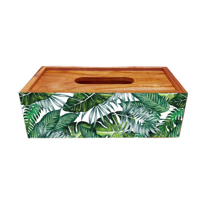 Rectangular Wooden Tissue Box Holder for Car - Leaves