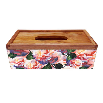 Wooden Tissue Holder Box for Home Office - Flower