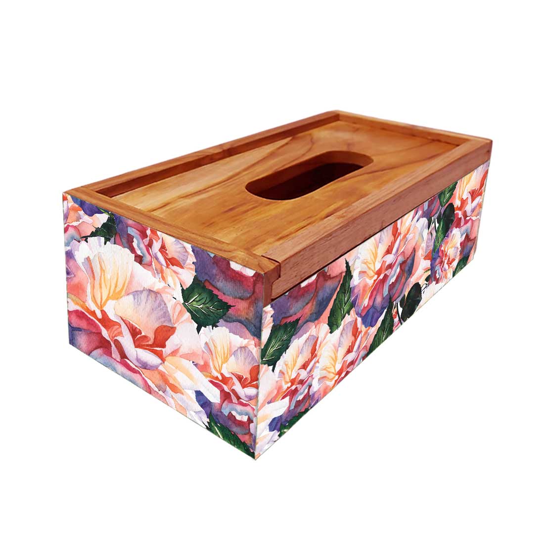 Wooden Tissue Holder Box for Home Office - Flower