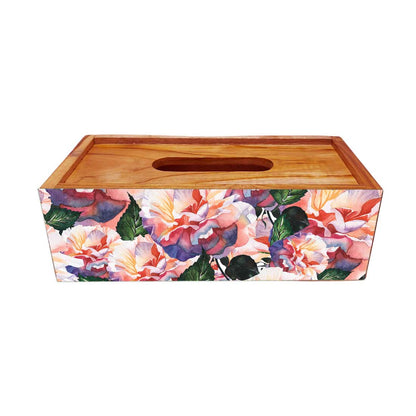 Wooden Tissue Holder Box for Home Office - Flower