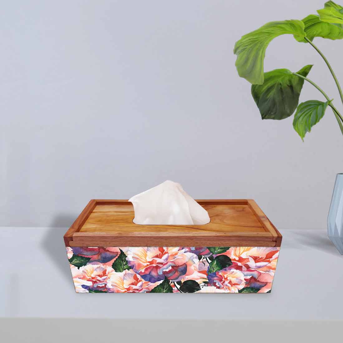 Wooden Tissue Holder Box for Home Office - Flower