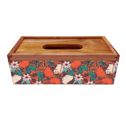 Rectangular Tissue Stand Holder Wooden for Home Office - Flower