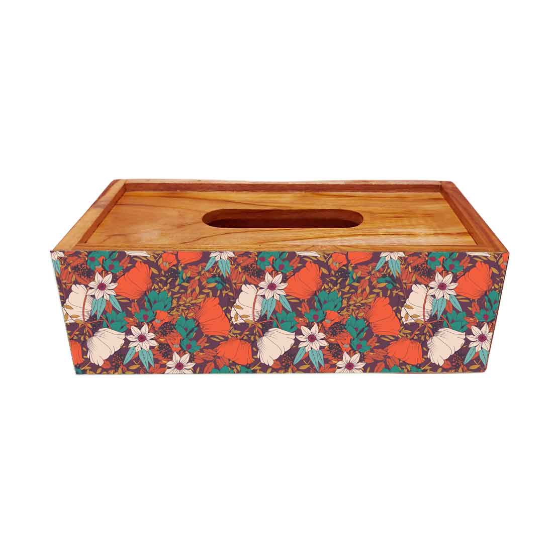 Rectangular Tissue Stand Holder Wooden for Home Office - Flower