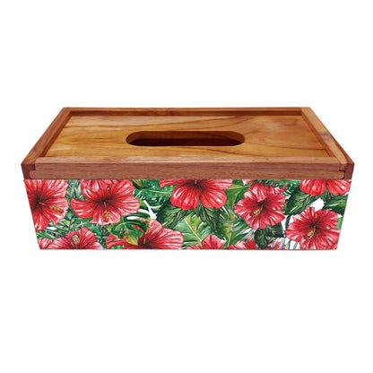 Wooden Designer Tissue Paper Holder for Bathroom - Hibiscus