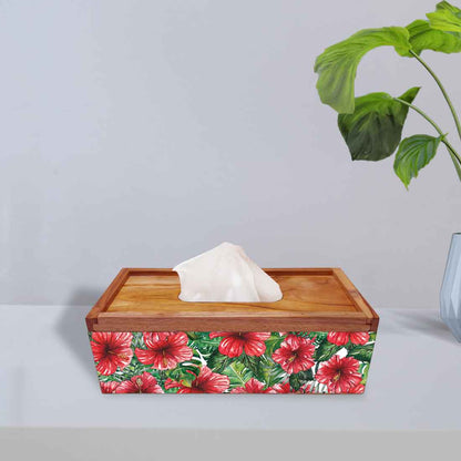 Wooden Designer Tissue Paper Holder for Bathroom - Hibiscus