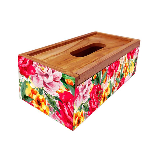 Decorative Wooden Tissue Box Holder for Home Office - Rose