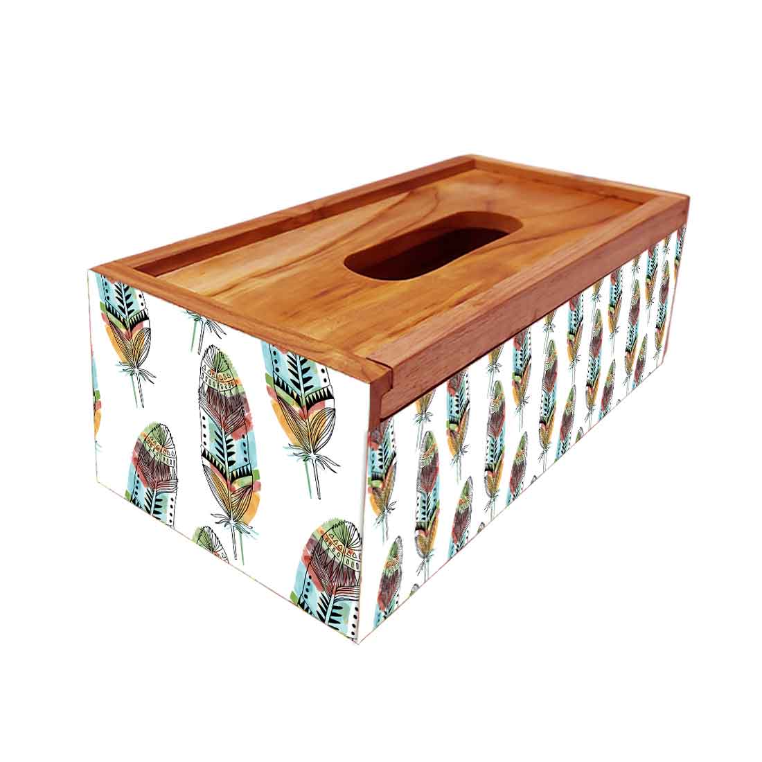 Rectangular Wooden Tissue Holder for Home Office Car - Feather