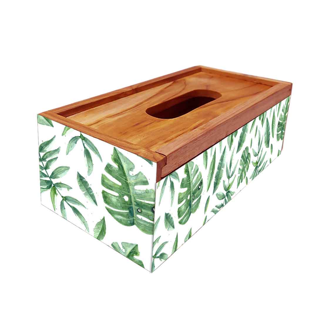 Wooden Rectangular Tissue Holder for Bathroom - Flower