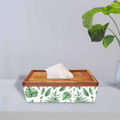 Wooden Rectangular Tissue Holder for Bathroom - Flower