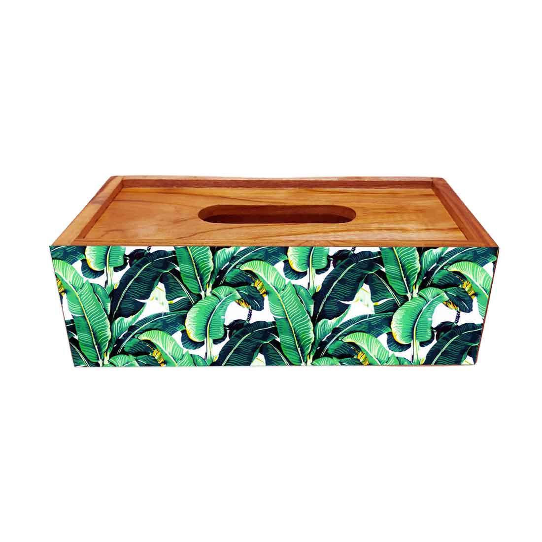 Wooden Rectangular Tissue Holder for Dining Table Kitchen - Banana Leaf