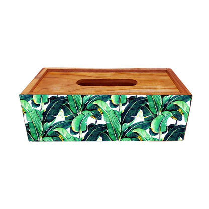 Wooden Rectangular Tissue Holder for Dining Table Kitchen - Banana Leaf