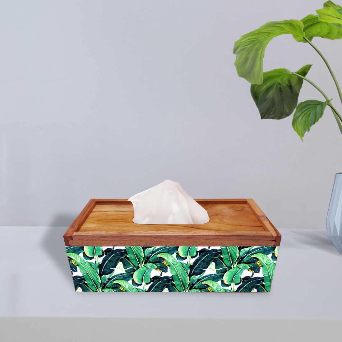 Wooden Rectangular Tissue Holder for Dining Table Kitchen - Banana Leaf