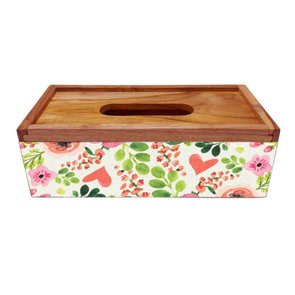 Wooden Rectangular Tissue Box Cover for Home Kitchen - Flowers