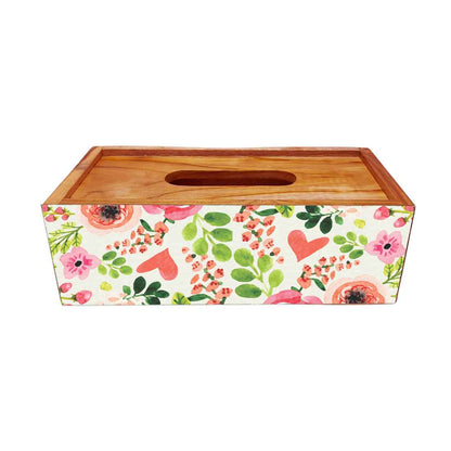 Wooden Rectangular Tissue Box Cover for Home Kitchen - Flowers