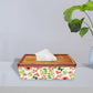 Wooden Rectangular Tissue Box Cover for Home Kitchen - Flowers