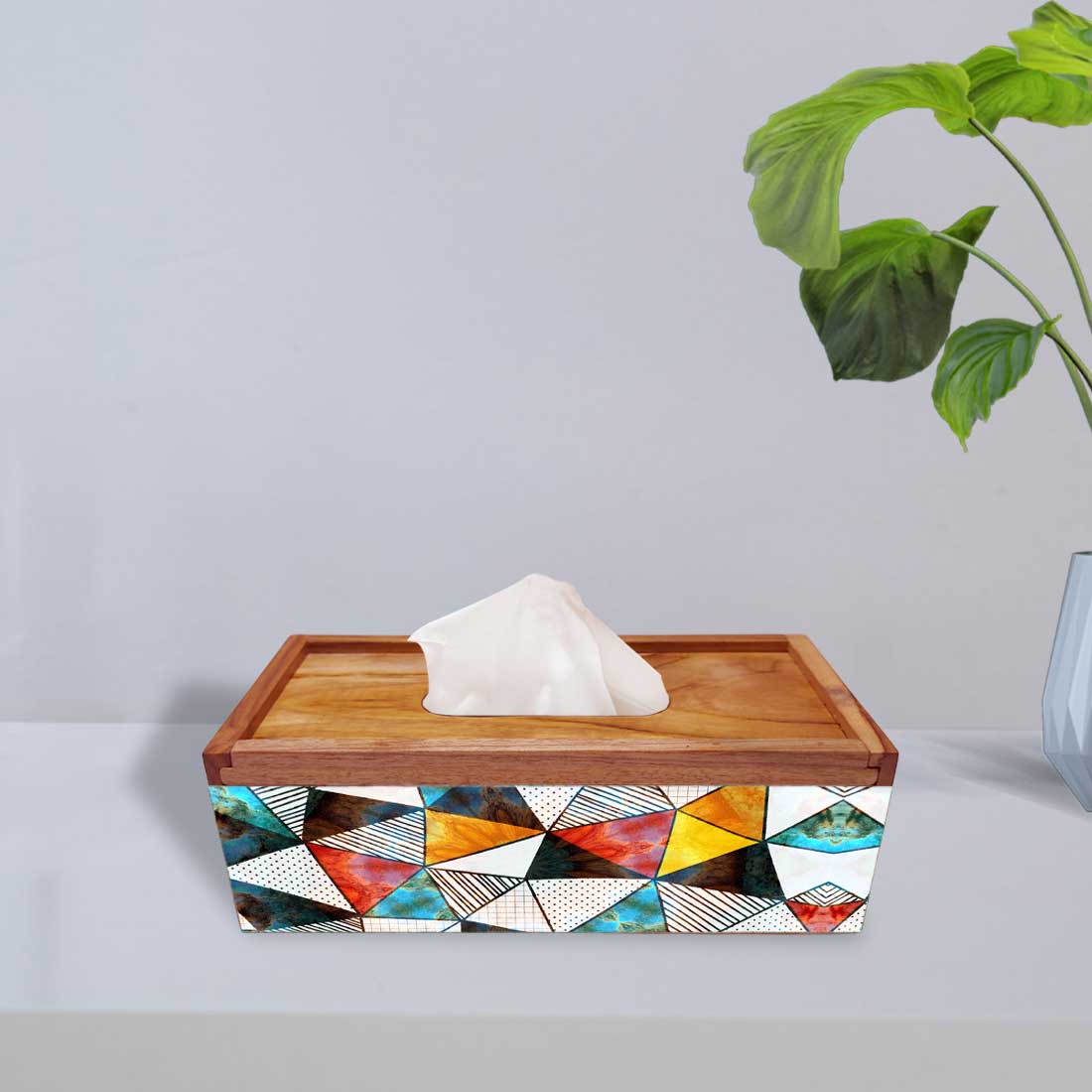 Wooden Tissue Dispenser Holder Box for Office Home - Triangle