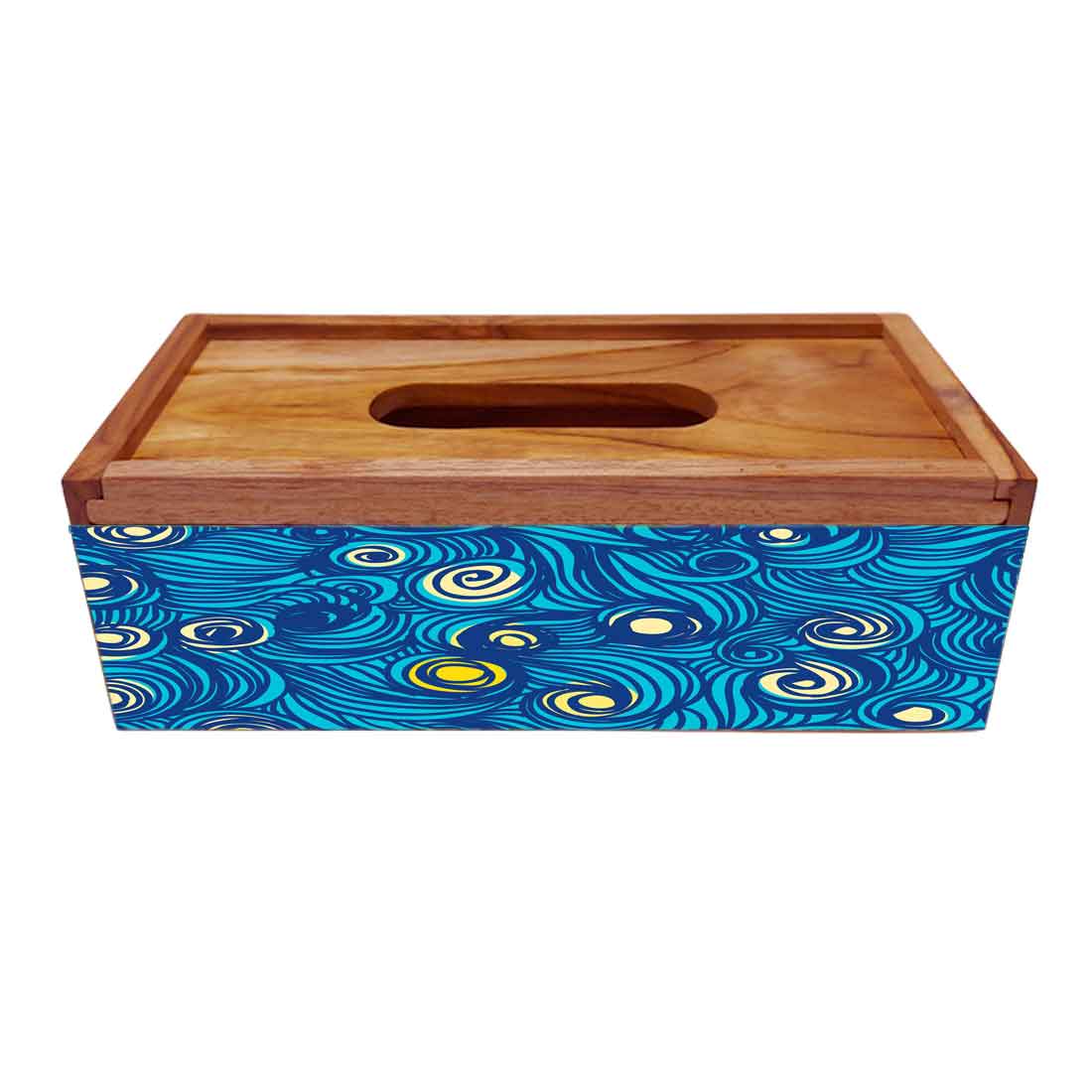 Wooden Rectangular Tissue Cover Box for Bathroom - Peacock Feather