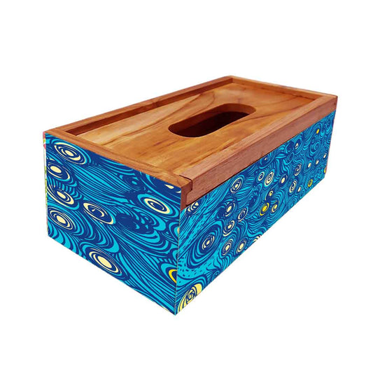 Wooden Rectangular Tissue Cover Box for Bathroom - Peacock Feather