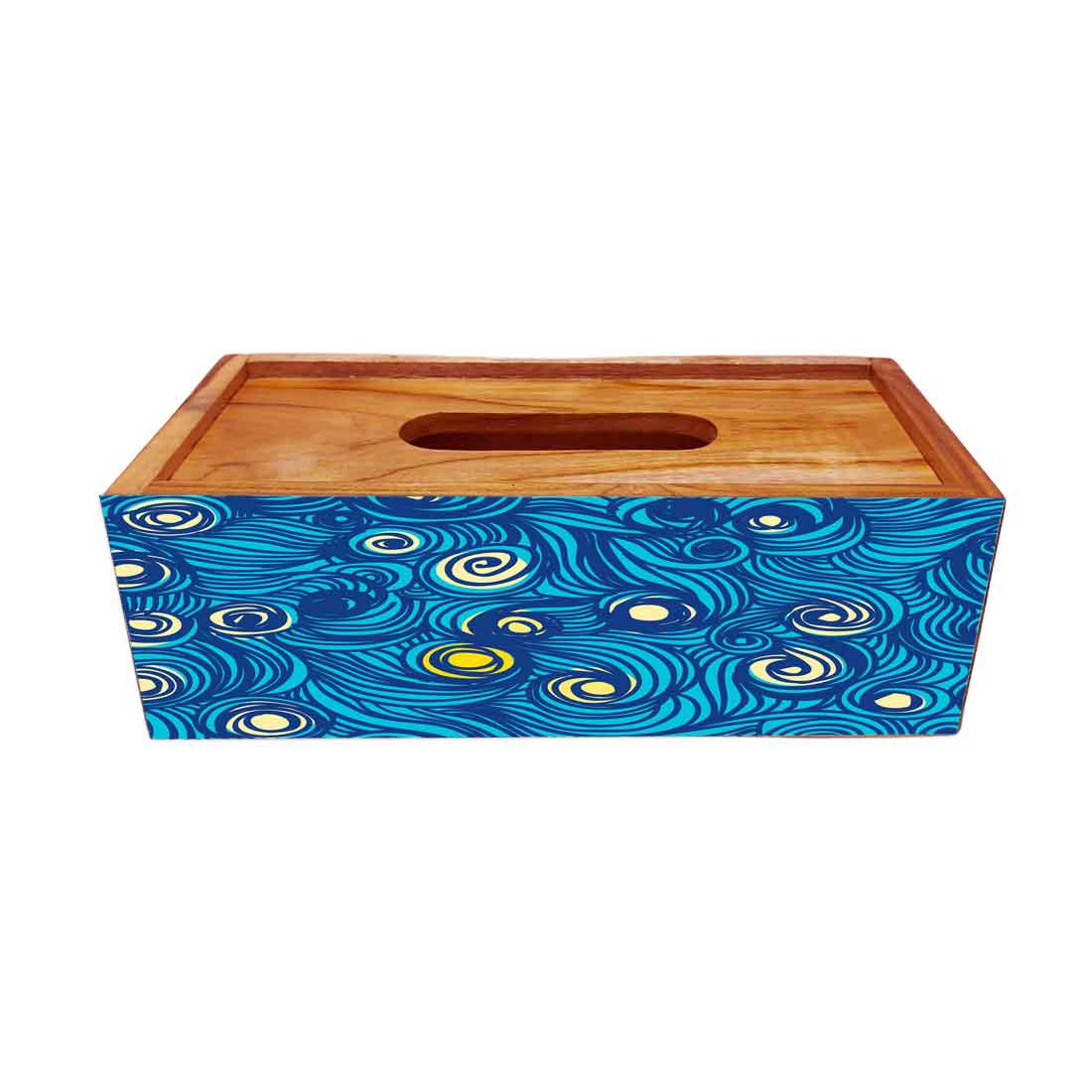 Wooden Rectangular Tissue Cover Box for Bathroom - Peacock Feather