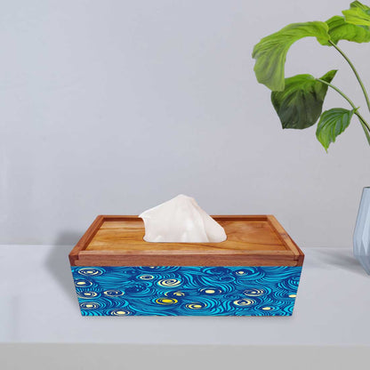 Wooden Rectangular Tissue Cover Box for Bathroom - Peacock Feather