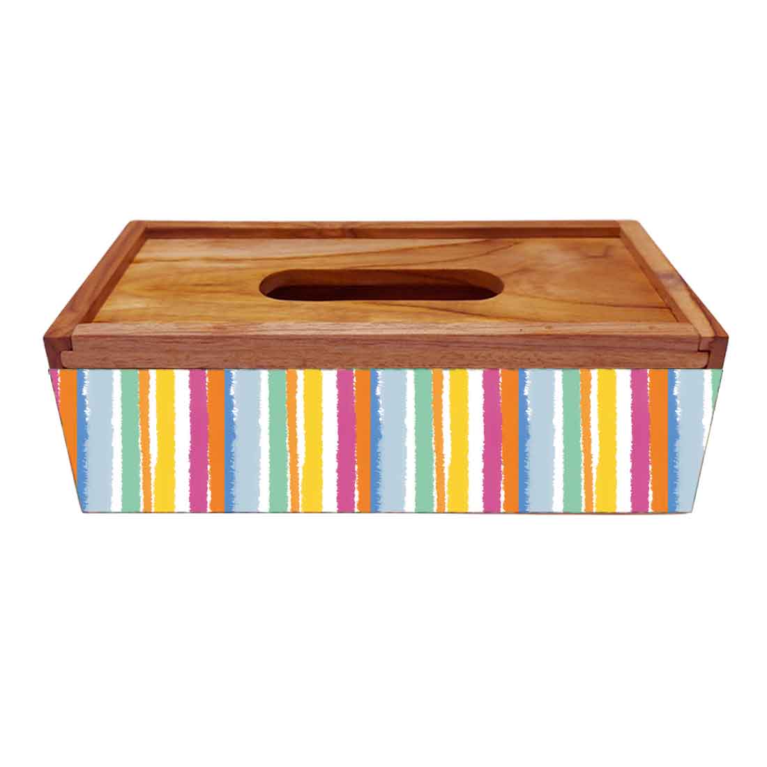 Designer WoodenTissue Box Holder for Car Office - Multicolor Stripe