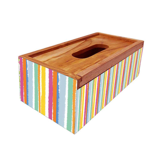 Designer WoodenTissue Box Holder for Car Office - Multicolor Stripe