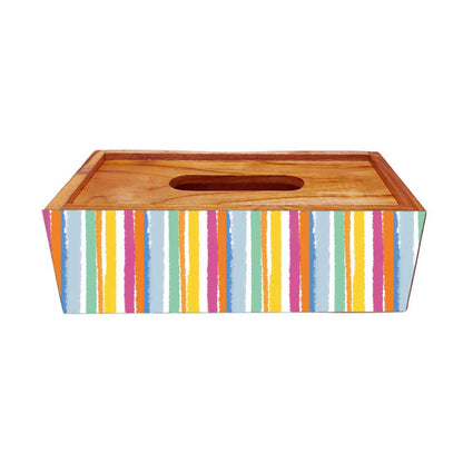 Designer WoodenTissue Box Holder for Car Office - Multicolor Stripe