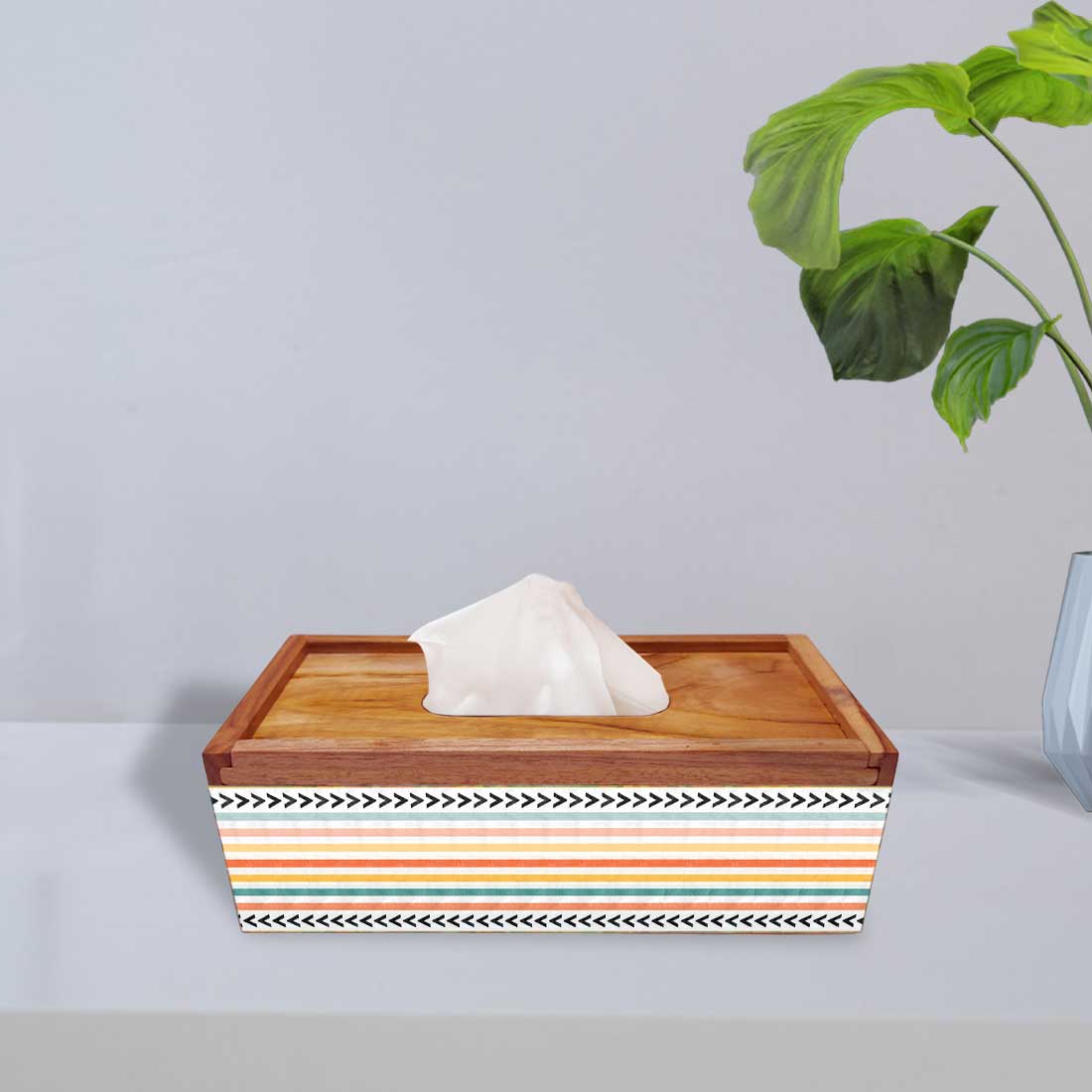 Rectangular Wooden Tissue Paper Holder for Table Kitchen