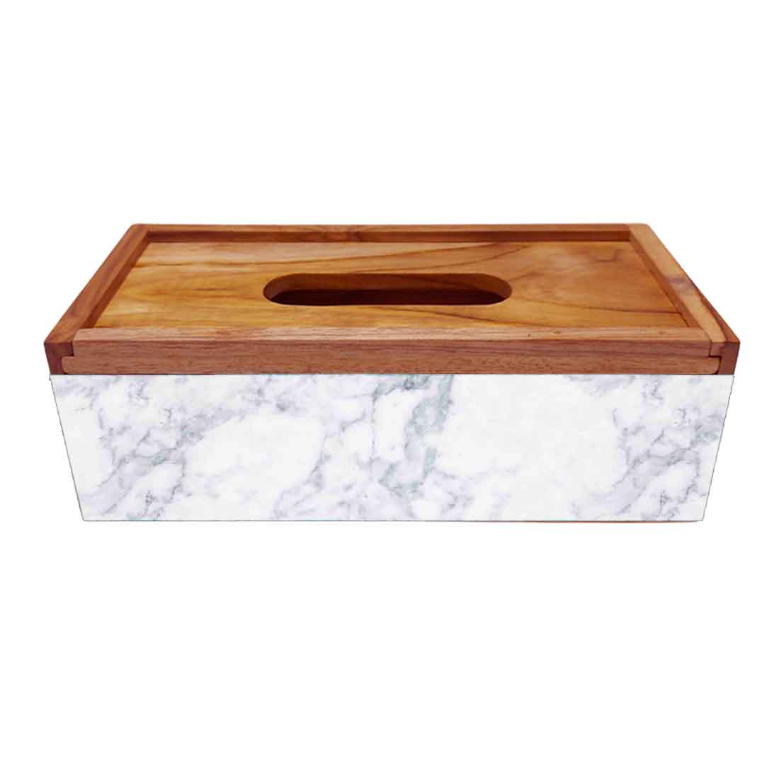Wooden Tissue Box Cover Holder for Office Car - White Marble