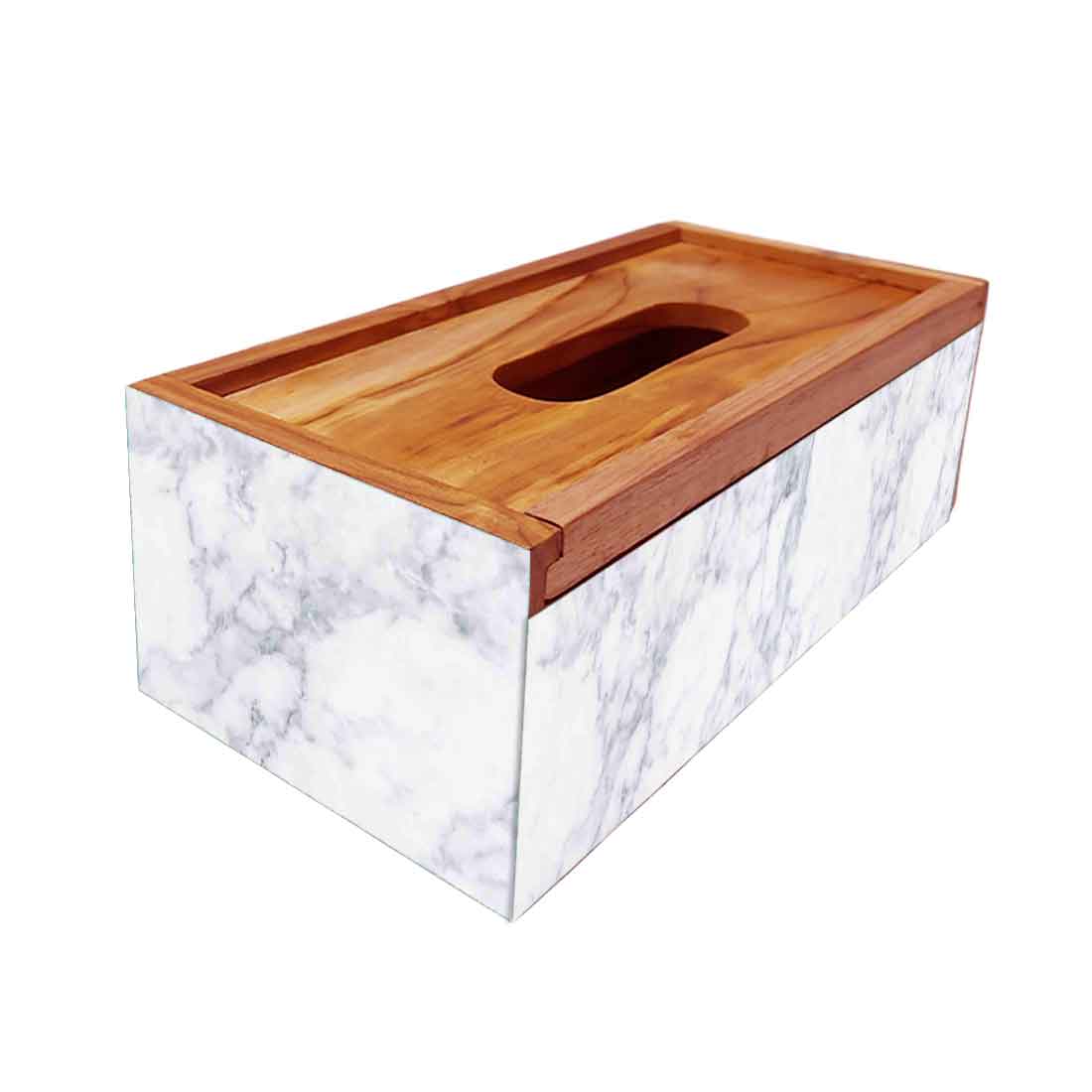 Wooden Tissue Box Cover Holder for Office Car - White Marble