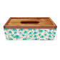 Wooden Tissue Box Holder for Office Home Car Use - Blue Flowers