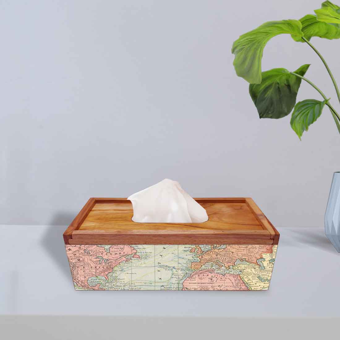 Wooden Rectangular Tissue Dispenser Stand for Office Home