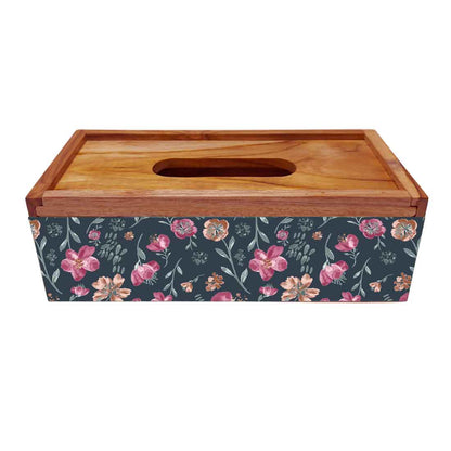 Wooden Rectangular Tissue Holder for Bathroom - Flowers