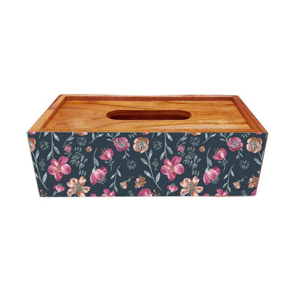 Wooden Rectangular Tissue Holder for Bathroom - Flowers