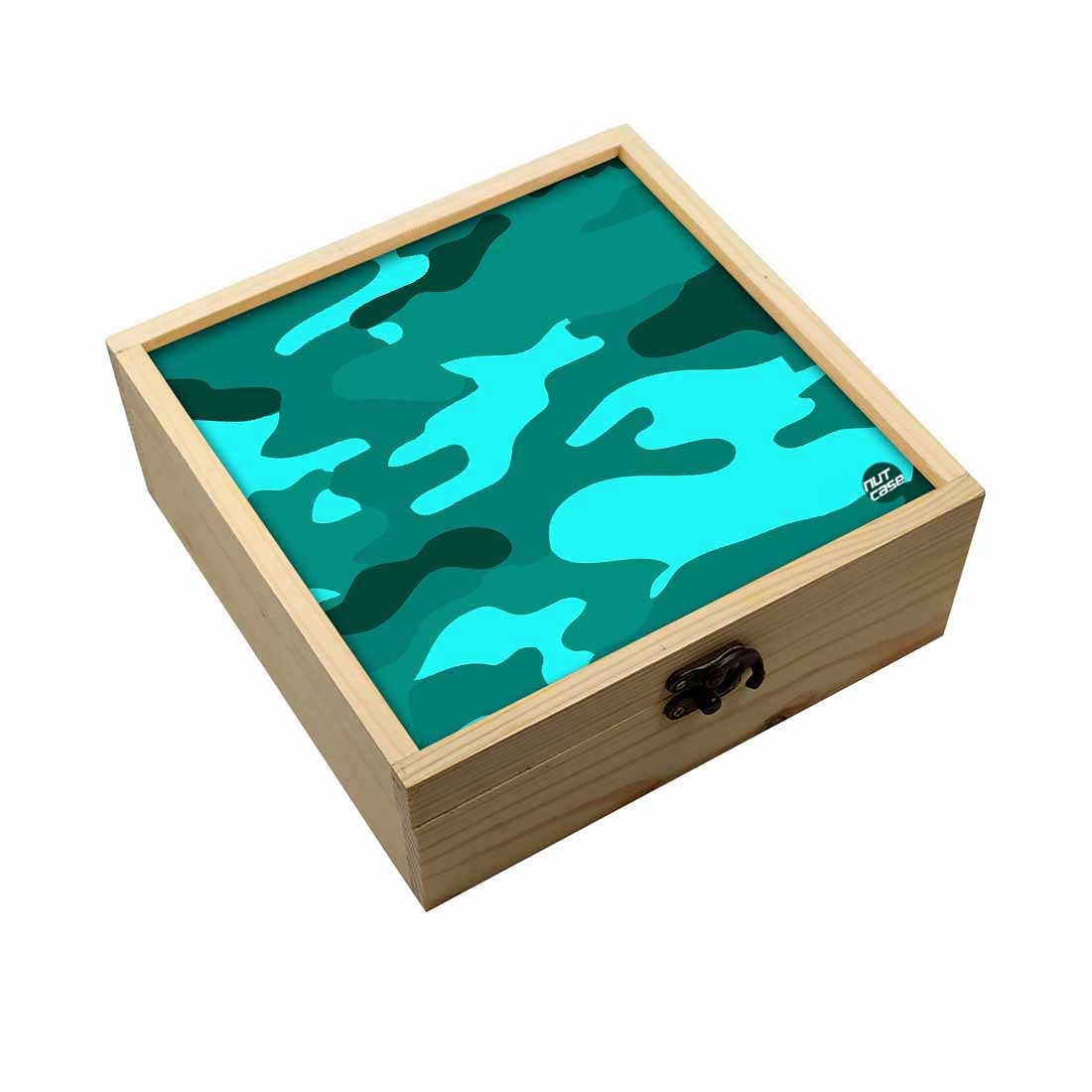 Jewellery Box Wooden Jewelry Organizer -  Sea Green Blue Army Camouflage Nutcase