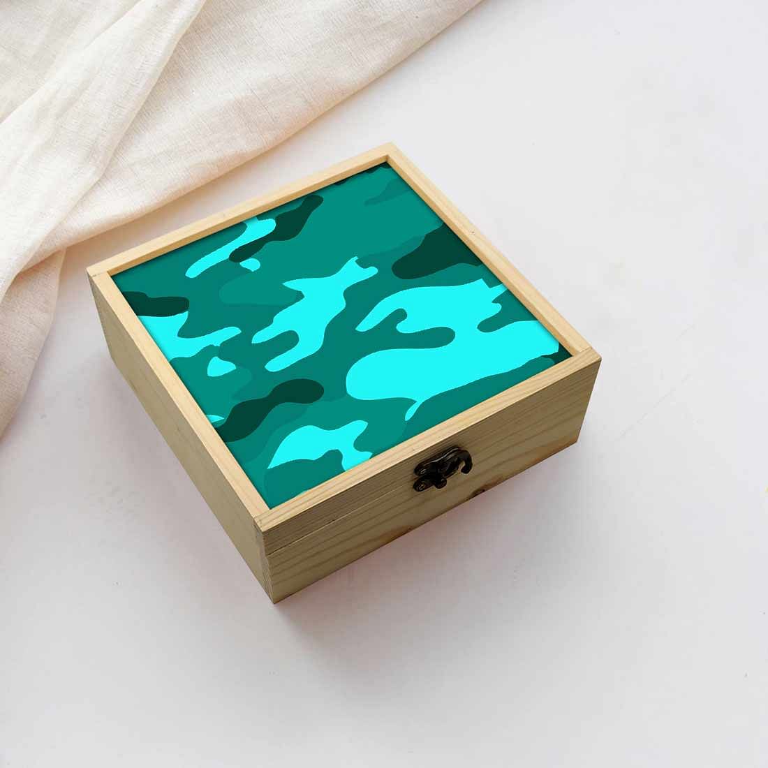 Jewellery Box Wooden Jewelry Organizer -  Sea Green Blue Army Camouflage Nutcase