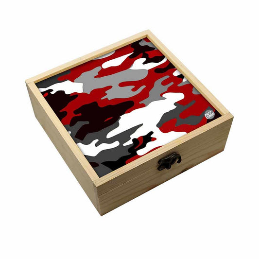 Jewellery Box Wooden Jewelry Organizer -  Red Black Army Camouflage Nutcase