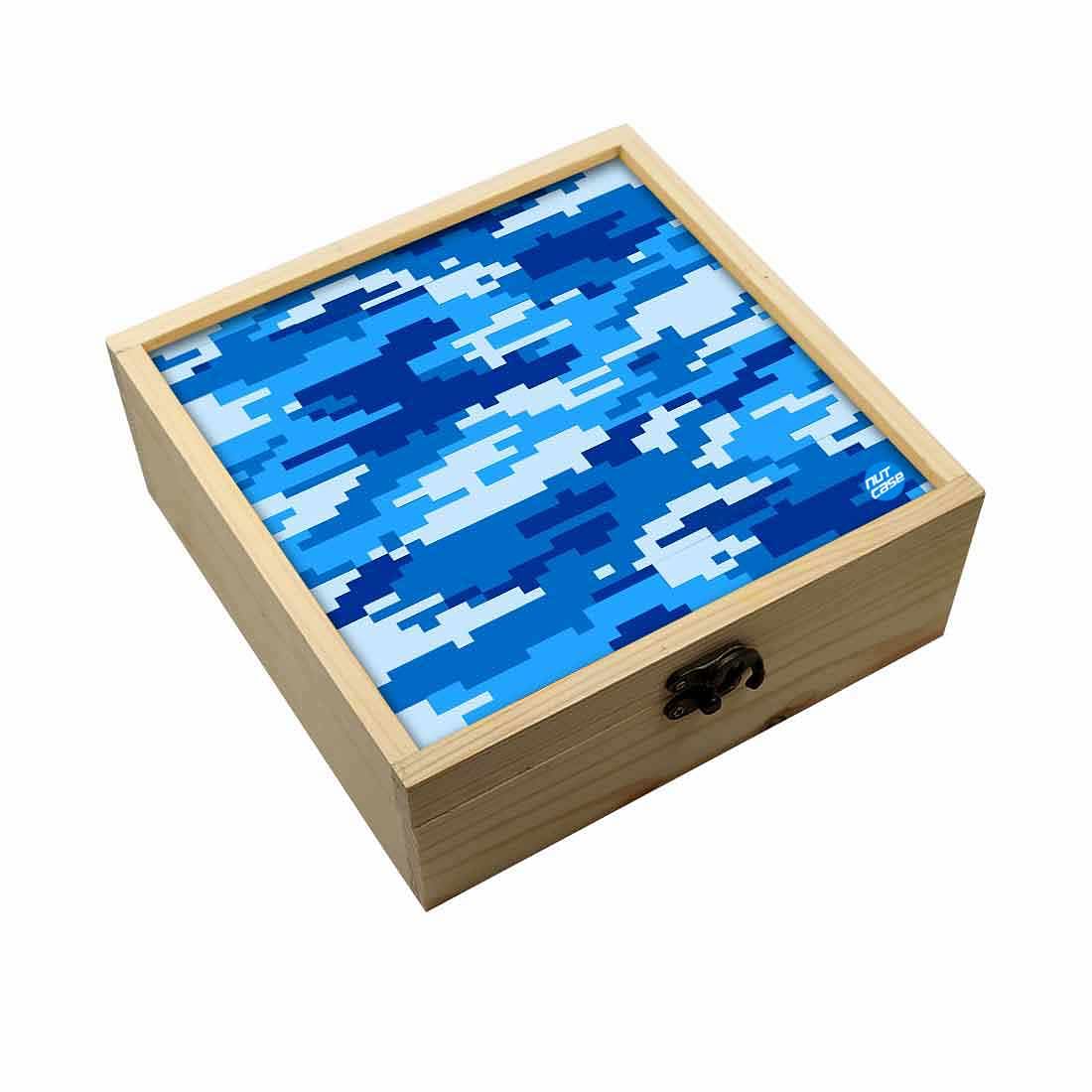 Jewellery Box Wooden Jewelry Organizer -  8 Bit Camo Blue Navy Nutcase