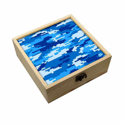 Jewellery Box Wooden Jewelry Organizer -  8 Bit Camo Blue Navy Nutcase